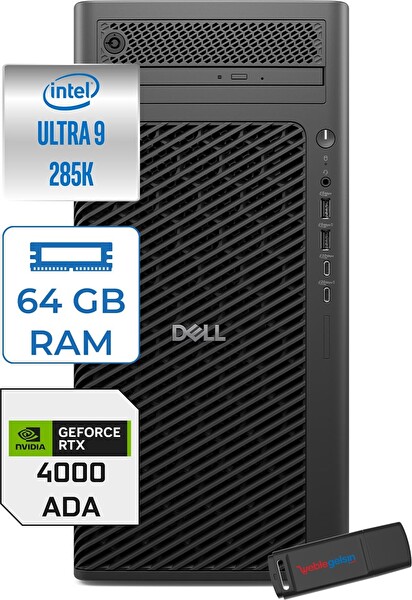Dell Pro Max T2 Ultra 9 285K 5.7 Ghz 64 GB 2 TB SSD W11 Pro Rtx A4000 Ada 20 GB FCT2250285K4000P15 - Zetta USB Bellek