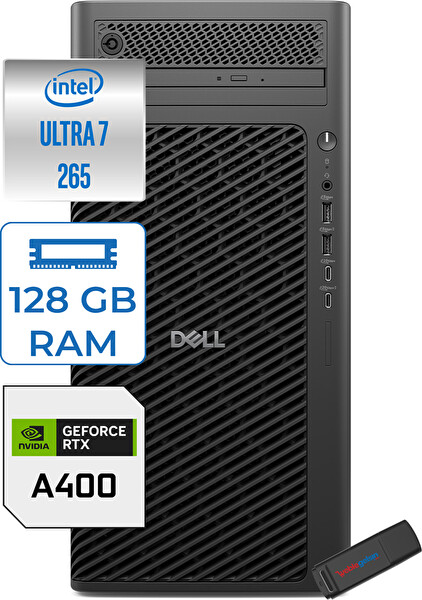 DellPro Max Tower T2 Ultra 7 265 128 GB 1 TB SSD 4 GB-A400 W11Pro 360W Masaüstü Bilgisayar FCT2250A400P30 + Zettausb