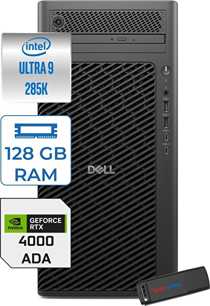 Dell Pro Max T2 Ultra 9 285K 5.7 Ghz 128 GB 8 TB SSD W11 Pro Rtx A4000 Ada 20 GB FCT2250285K4000P36 - Zetta USB Bellek