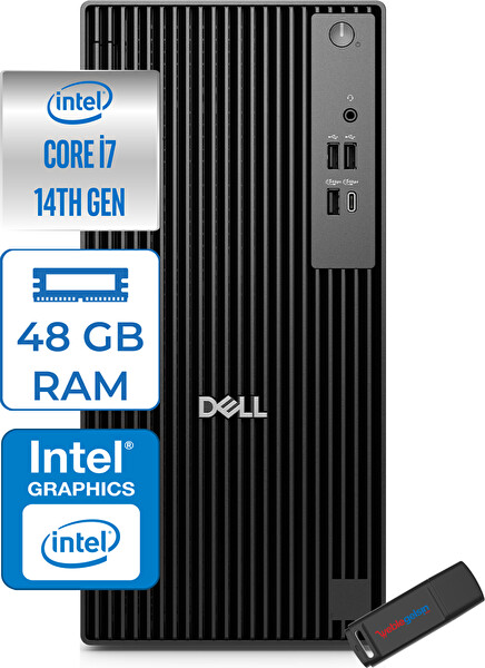 Dell Pro Tower QCT1250 Intel Core i7 14700 5.4ghz 48 GB RAM 256 GB SSD W11 Pro 770 QCT1250I7UHDP21 + Zetta Flash Bellek