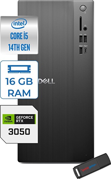 Dell Tower ECT1250 Intel Core I5 14400 16 GB RAM 1 TB SSD 6 GB RTX3050 FreeDOS Kurumsal 3050ECT125014F02 - Zetta USB