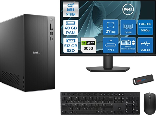 Dell Tower ECT1250 Core I5 14400 40 GB RAM 512 GB SSD 6 GB RTX3050 27