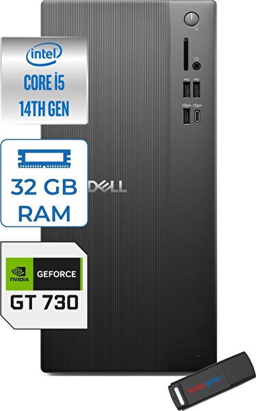 Dell Tower ECT1250 Intel Core I5 14400 32 GB 2 TB SSD 2GB-GT730 W11Pro Kurumsal 730ECT125014P11 - Zetta USB