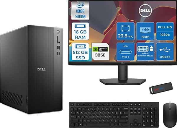 Dell Tower ECT1250 i7-14700 16 GB 512 GB SSD 6 GB RTX3050 FreeDOS - 23.8