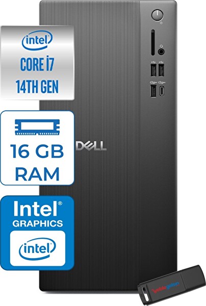 Dell Tower ECT1250 i7-14700 16 GB RAM 1 TB SSD Intel UHD Graphics 770 W11Home Mini Tower RPLSR007H03 - Zetta USB Bellek