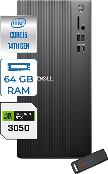 Dell Tower ECT1250 Intel Core I5 14400 64 GB RAM 512 GB SSD 6 GB RTX3050 W11Home Kurumsal 3050ECT125014H21 - Zetta USB