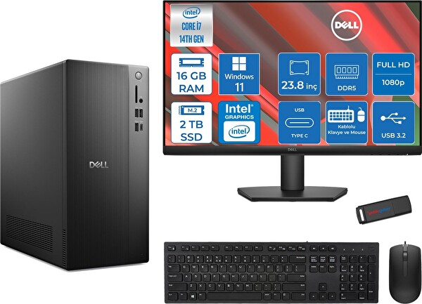 Dell Tower ECT1250 Core i7-14700 16 GB RAM 2 TB SSD 770 W11Home - 23.8
