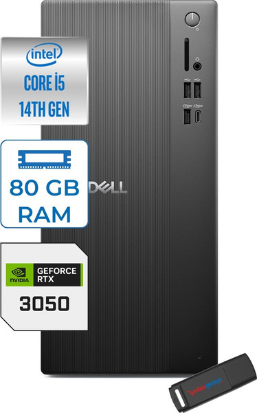 Dell Tower ECT1250 Intel Core I5 14400 80 GB RAM 4 TB SSD 6 GB RTX3050 W11Home Kurumsal 3050ECT125014H28 - Zetta USB