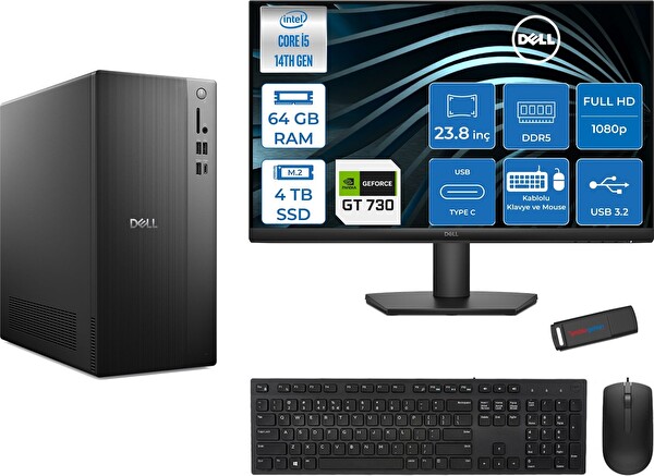 Dell Tower ECT1250 Intel Core I5 14400 64 GB RAM 4 TB SSD 2GB-GT730 23.8