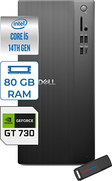 Dell Tower ECT1250 Intel Core I5 14400 80 GB RAM 4 TB SSD 2GB-GT730 W11Pro Kurumsal 730ECT125014P24 - Zetta USB