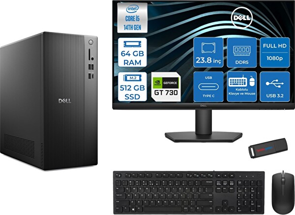 Dell Tower ECT1250 Intel Core I5 14400 64 GB RAM 512 GB SSD 2GB-GT730 23.8