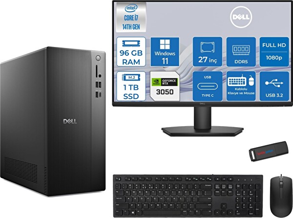 Dell Tower ECT1250 i7-14700 96 GB 1 TB SSD 6 GB RTX3050 W11Pro - 27