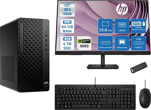 HPProdesk 2 G1I Intel I5 14400 64 GB 4 TB SSD 6 GB RTX3050 FreeDOS + 23.8