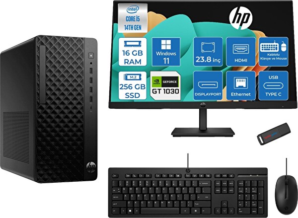 HP Prodesk 2 G1I Intel I5 14400 16 GB 256 GB SSD 4 GB GT1030 W11Home + 23.8 FHD Monitör 24B70VQAT21H01 - Zetta USB