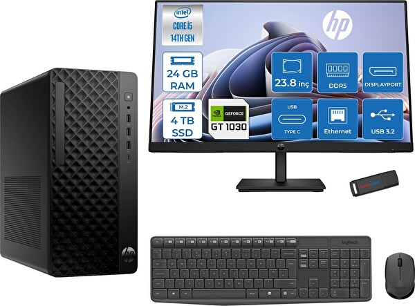 HP Prodesk 2 Tower G1I Intel I5 14500 24 GB 4 TB SSD 4 GB GT1030 FreeDOS +23.8 100HZ Monitör 24B6YE4ET21F10 - Zetta USB