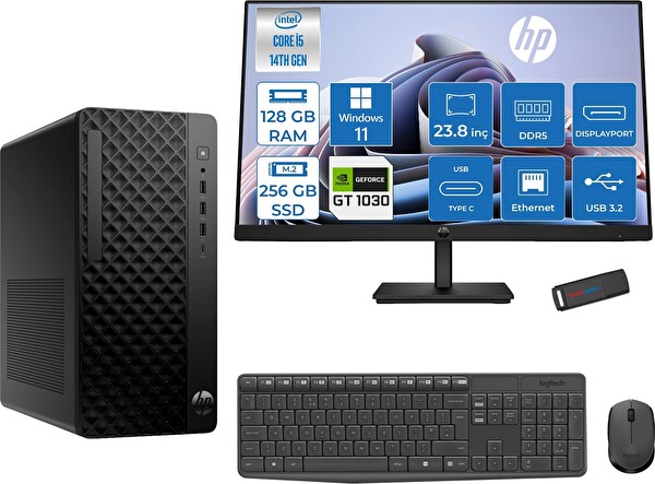 HP Prodesk 2 Tower G1I Intel I5 14500 128 GB 256 GB SSD 4 GB GT1030 W11Pro +23.8 Monitör 24B6YE4ET21P36 - Zetta USB