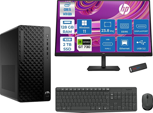 HP Prodesk 2 Tower G1I Intel I5 14500 128 GB 2 TB SSD 4 GB-GT730 W11Home +23.8 100HZ Monitör 24B6YE4ET27H39 - Zetta USB
