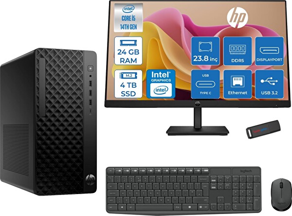 HP Prodesk 2 Tower G1I Intel I5 14500 24 GB 4 TB SSD 770 FreeDOS +23.8 100HZ Monitör 24B6YE4ETF10+ZETTAUSBBELLEK