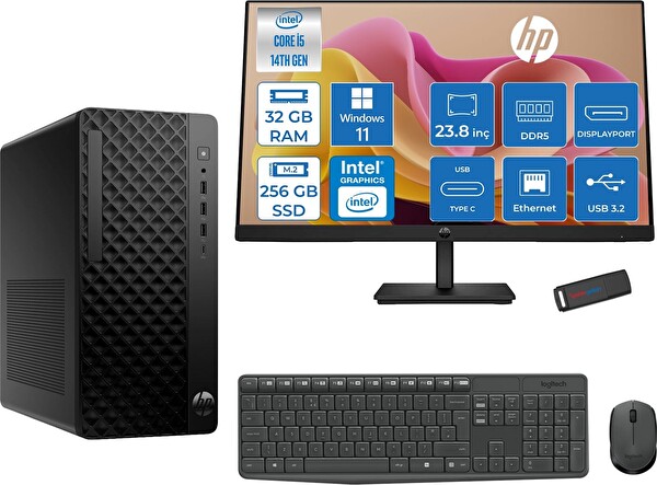 HP Prodesk 2 Tower G1I Intel I5 14500 32 GB 256 GB SSD 770 W11Pro +23.8 100HZ Monitör 24B6YE4ETP11 - Zetta USB Bellek