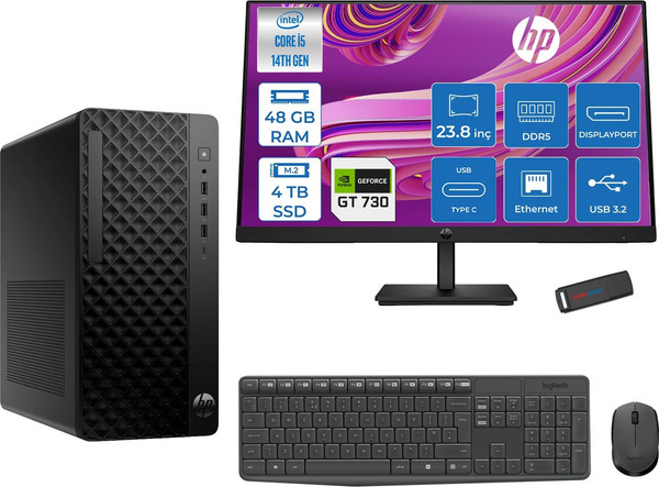 HP Prodesk 2 Tower G1I Intel I5 14500 48 GB 4 TB SSD 4 GB-GT730 FreeDOS +23.8 100HZ Monitör 24B6YE4ET27F20 - Zetta USB