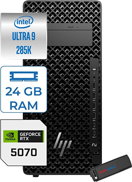 HP Ws Z2 G1I Intel Core Ultra 9 285K 5.5ghz 24 GB 2 TB SSD 12GB-RTX5070 W11 Pro 700W Iş Istasyonu B34JZESP07 + Zettausb
