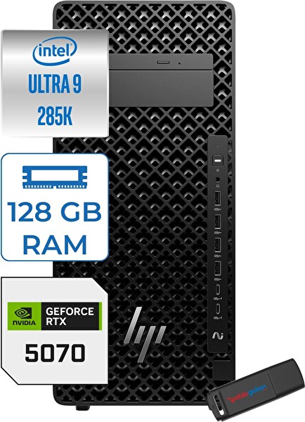 HP Ws Z2 G1I Core Ultra 9 285K 5.5ghz 128 GB RAM 1 TB SSD 12GB-RTX5070 W11 Pro 700W Iş Istasyonu B34JZESP42 + Zettausb