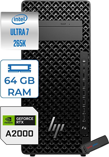 HP Z2 G1I Ultra 7 265K 64 GB RAM 2 TB SSD 16 GB RAM-RTX2000 Ada W11 Pro Masaüstü Iş Istasyonu A2KR1ESP23 + Zettausb