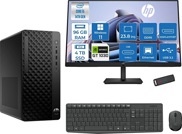 HP Prodesk 2 Tower G1I Intel I5 14500 96 GB 4 TB SSD 4 GB GT1030 W11Pro +23.8 100HZ Monitör 24B6YE4ET21P35 - Zetta USB