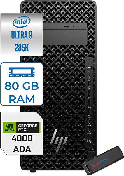 HP Z2 G1I Ultra 9 285K 5.5ghz 80 GB RAM 4 TB SSD 20 GB Rtx 4000 Ada W11 Home 1200W Iş Istasyonu B34JFESH28 + Zettausb