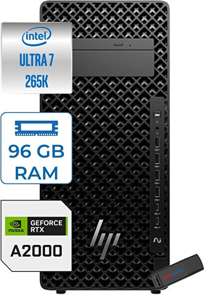 HP Z2 G1I Ultra 7 265K 96 GB RAM 2 TB SSD 16 GB RAM-RTX2000 Ada W11 Pro Masaüstü Iş Istasyonu A2KR1ESP27 + Zettausb