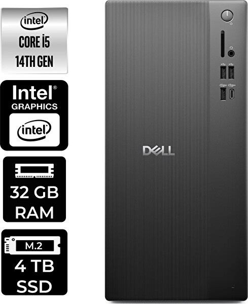 Dell Tower ECT1250 i5 14400 32 GB 4 TB SSD W11H Masaüstü PC - PER4 Bellek RPLSR003UP328