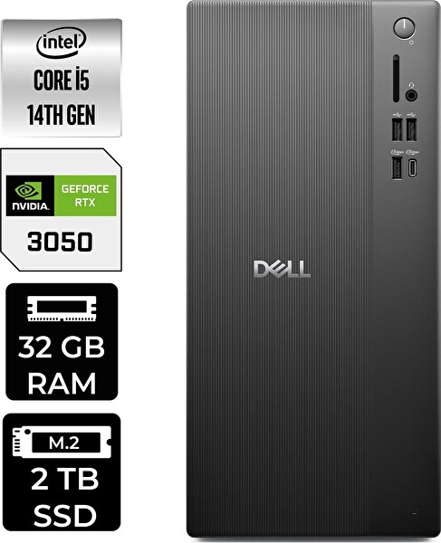 Dell Tower ECT1250 i5 14400 32 GB 2 TB SSD RTX3050 - 6 GB W11P Masaüstü PC - PER4 Bellek RPLSR003UP527