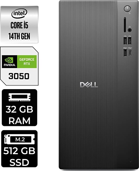 Dell Tower ECT1250 i5 14400 32 GB 512 GB SSD RTX3050 - 6 GB W11H Masaüstü PC - PER4 Bellek RPLSR003UP505