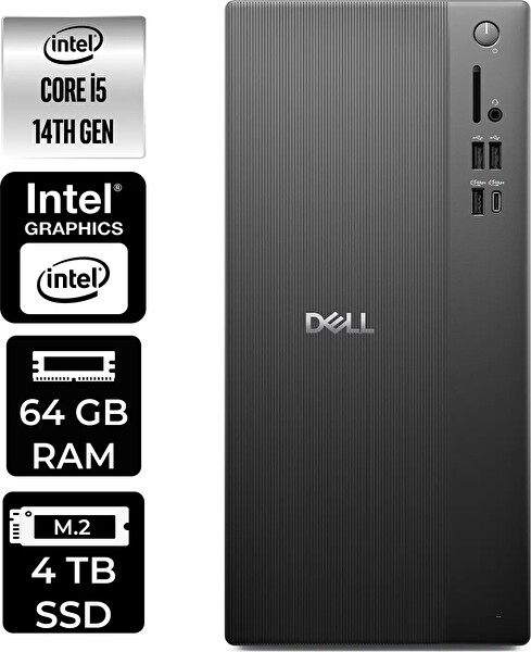 Dell Tower ECT1250 i5 14400 64 GB 4 TB SSD W11P Masaüstü PC - PER4 Bellek RPLSR003UP356