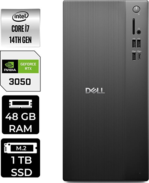 Dell Tower ECT1250 i7 14700 48 GB 1 TB SSD RTX3050 - 6 GB W11P Masaüstü PC - PER4 Bellek RPLSR007UP530