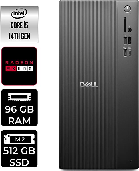 Dell Tower ECT1250 i5 14400 96 GB 512 GB SSD RX550 - 4 GB W11P Masaüstü PC - PER4 Bellek RPLSR003UP417