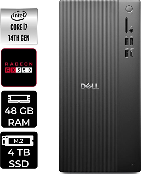 Dell Tower ECT1250 i7 14700 48 GB 4 TB SSD RX550 - 4 GB W11H Masaüstü PC - PER4 Bellek RPLSR007UP392