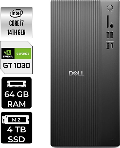 Dell Tower ECT1250 i7 14700 64 GB 4 TB SSD GT1030 - 4 GB W11H Masaüstü PC - PER4 Bellek RPLSR007UP456
