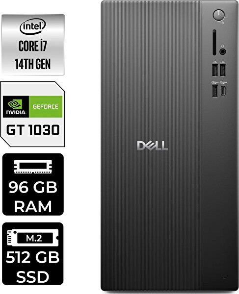 Dell Tower ECT1250 i7 14700 96 GB 512 GB SSD GT1030 - 4 GB W11H Masaüstü PC - PER4 Bellek RPLSR007UP457