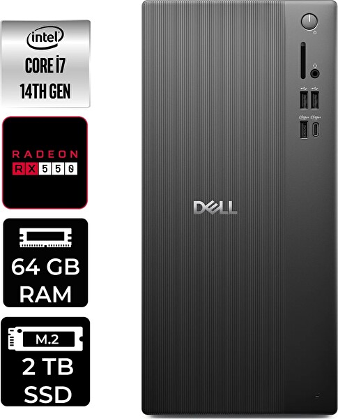 Dell Tower ECT1250 i7 14700 64 GB 2 TB SSD RX550 - 4 GB W11H Masaüstü PC - PER4 Bellek RPLSR007UP395