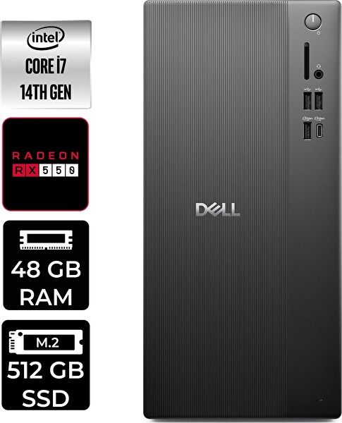 Dell Tower ECT1250 i7 14700 48 GB 512 GB SSD RX550 - 4 GB FreeDOS Masaüstü PC - PER4 Bellek RPLSR007UP369