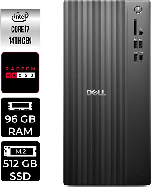 Dell Tower ECT1250 i7 14700 96 GB 512 GB SSD RX550 - 4 GB FreeDOS Masaüstü PC - PER4 Bellek RPLSR007UP377
