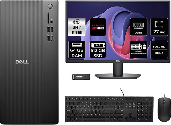Dell Tower ECT1250 i7 14700 64 GB 512 GB SSD RX550 - 4 GB 27