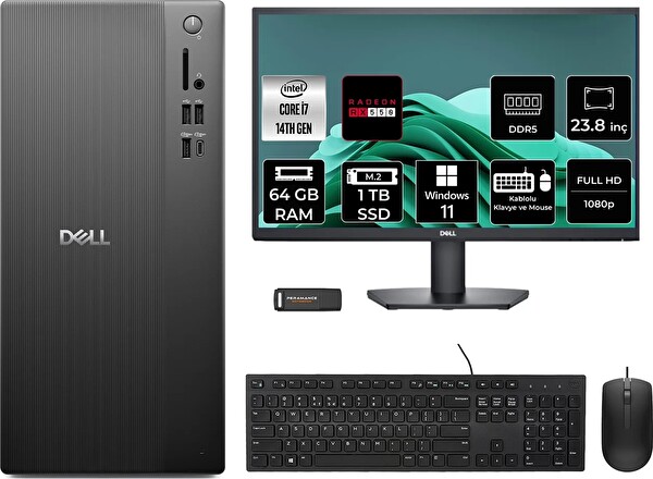 Dell Tower ECT1250 i7 14700 64 GB 1 TB SSD RX550 - 4 GB 23.8
