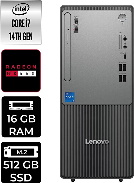 Lenovo TC Neo 50T Gen 5 i7 14700 16 GB 512 GB SSD RX550 - 4 GB W11P Masaüstü PC - PER4 Bellek 12UAS0GL00P401