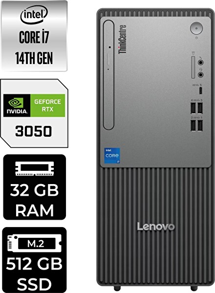 Lenovo TC Neo 50T Gen 5 i7 14700 32 GB 512 GB SSD RTX3050 - 6 GB W11H Masaüstü PC - PER4 Bellek 12UAS0GL00P505