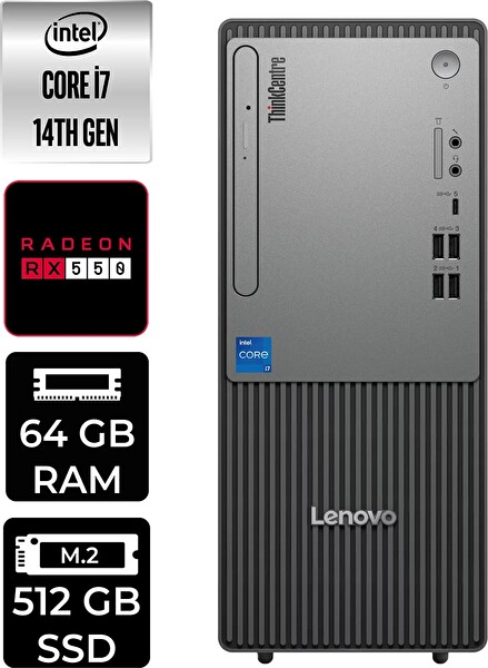 Lenovo TC Neo 50T Gen 5 i7 14700 64 GB 512 GB SSD RX550 - 4 GB FreeDOS Masaüstü PC - PER4 Bellek 12UAS0GL00P373