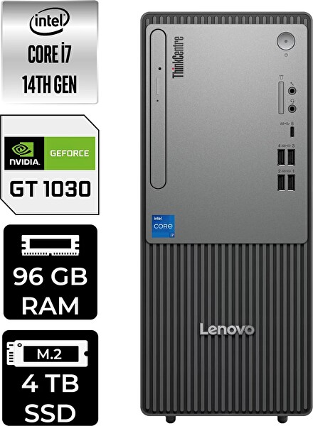 Lenovo TC Neo 50T Gen 5 i7 14700 96 GB 4 TB SSD GT1030 - 4 GB W11H Masaüstü PC - PER4 Bellek 12UAS0GL00P460