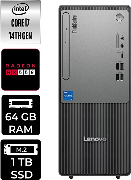 Lenovo TC Neo 50T Gen 5 i7 14700 64 GB 1 TB SSD RX550 - 4 GB W11H Masaüstü PC - PER4 Bellek 12UAS0GL00P394