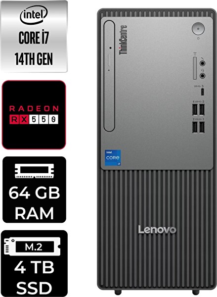 Lenovo TC Neo 50T Gen 5 i7 14700 64 GB 4 TB SSD RX550 - 4 GB W11H Masaüstü PC - PER4 Bellek 12UAS0GL00P396